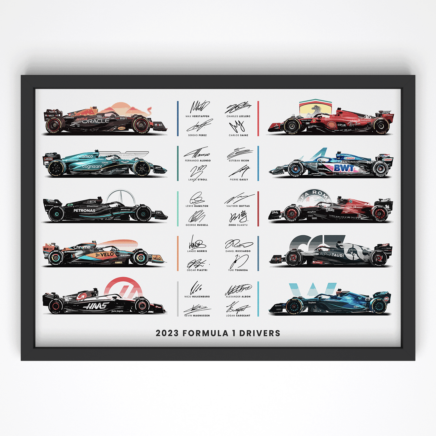 Formula 1 poster sa bolidima i autogramima vozača