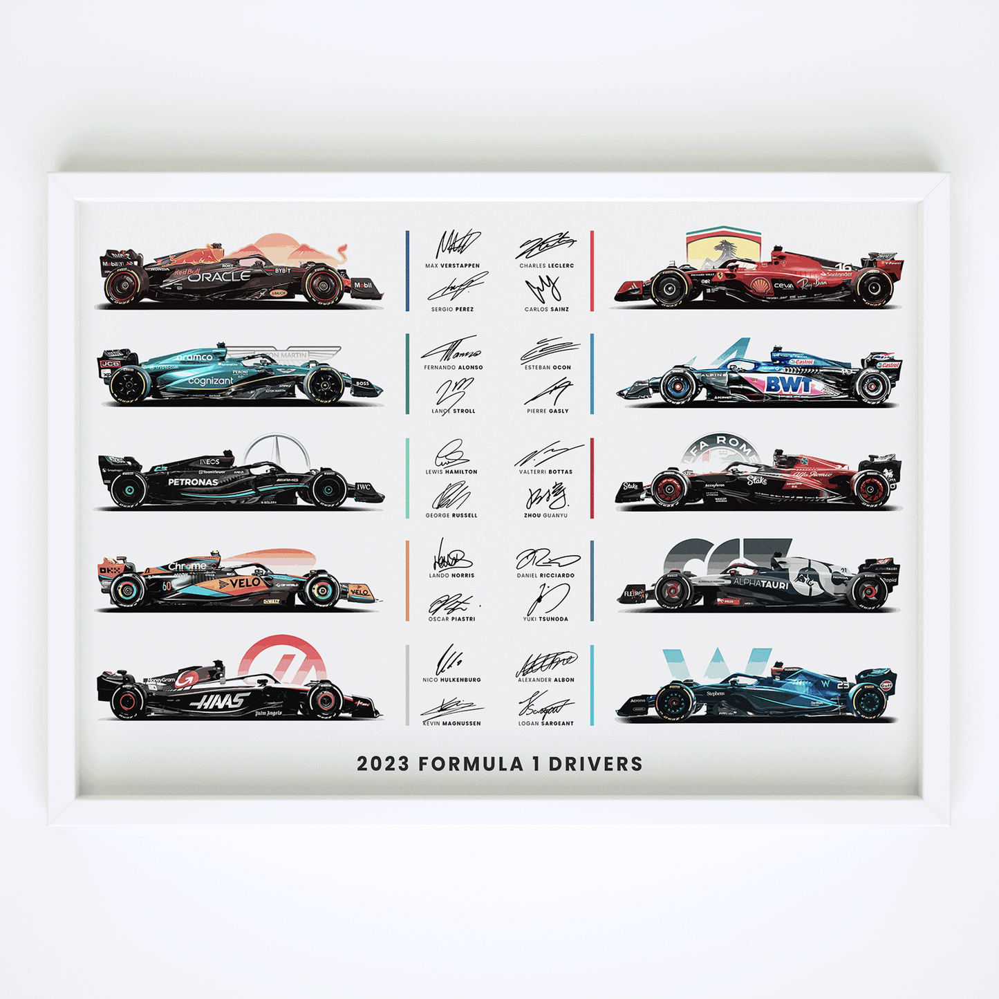 Formula 1 poster sa bolidima i autogramima vozača